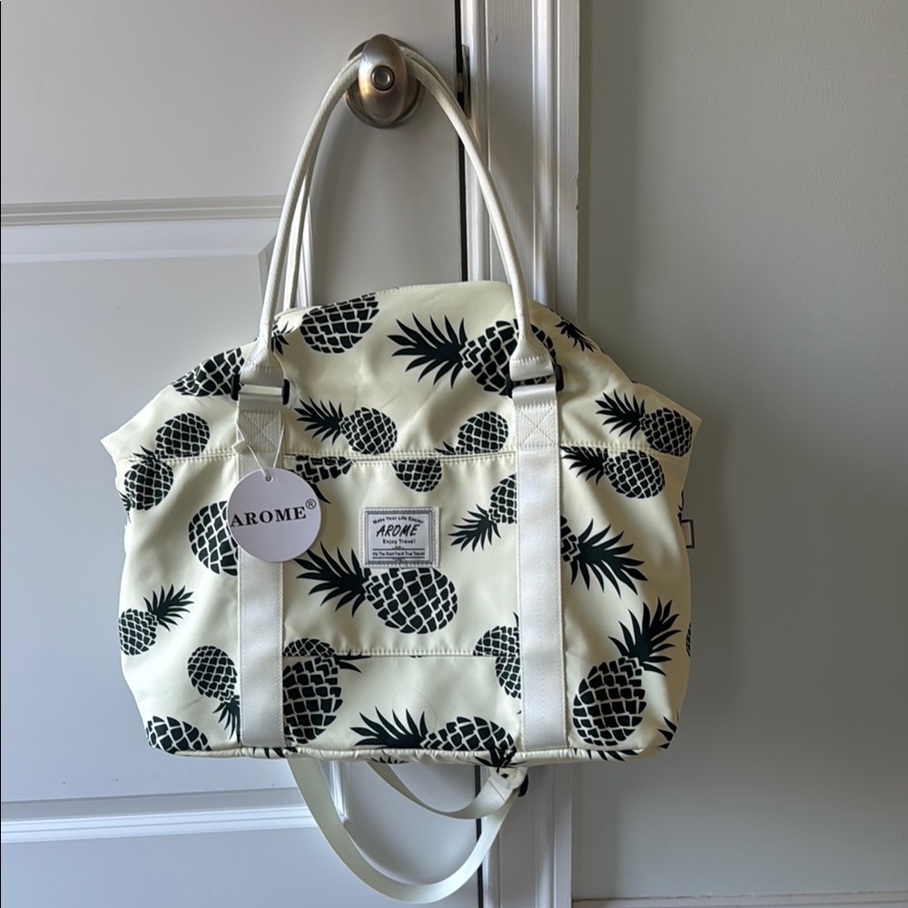 Cream and Black Pineapple Print Women's Bag